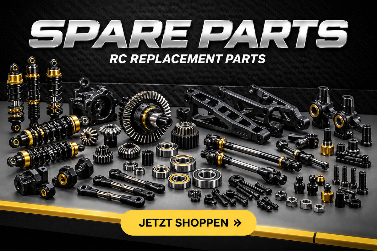Spare parts – RC-Ersatzteile auf dunklem Carbon-Hintergrund